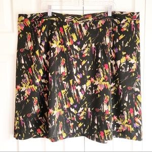 Lane Bryant Black Colorful Artsy Print Stretch A-Line Mini Skirt 24